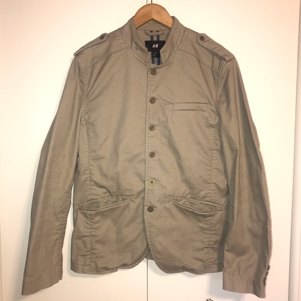 H&M Khaki Canvas Button-Up Coat Jacket
